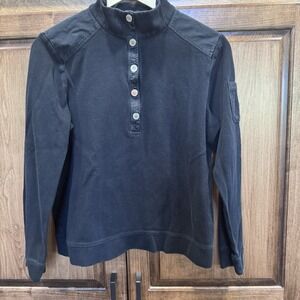 Lauren Ralph Lauren Black Waffle Knit Snap Button Pullover Top Size L